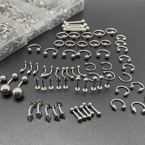 Stainless Steel Body Piercing Jewelry Set For Women Men Nose Rings Lip Studs Eyebrow Nails Tongue Barbells Geometric Jewelry