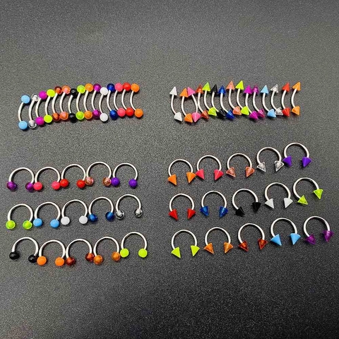 Acrylic Stainless Steel Body Piercing Jewelry Mixed Multicolor Nose Lip Tongue Eyebrow Ring Horseshoe Curved Barbell Jewelry
