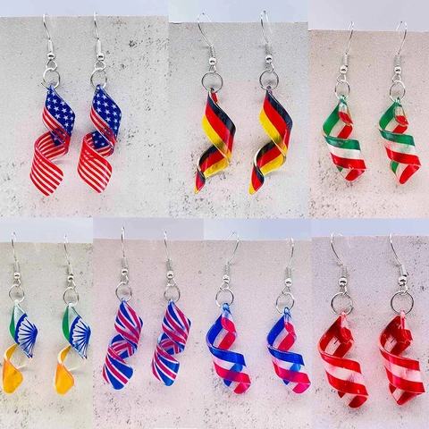 Fashion Spiral Acrylic Drop Earrings National Flag Stars Stripes Geometric Jewelry For Women Independence Day Celebration Party