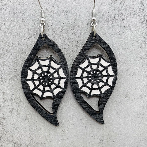 Orecchini Pendenti Halloween in Legno Motivo Zucca Teschio Gotico Design a Foglia a S Orecchini per Festa