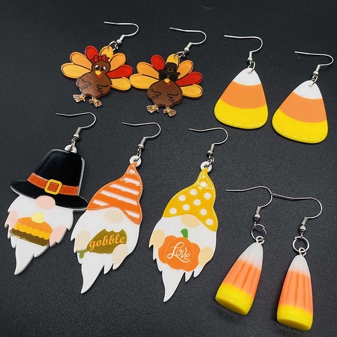 Erntedankfest Halloween Acryl Ohrringe Festliche Zuckermais Gnom Truthahn Ohrhänger Für Damen Feiertags Party Schmuck