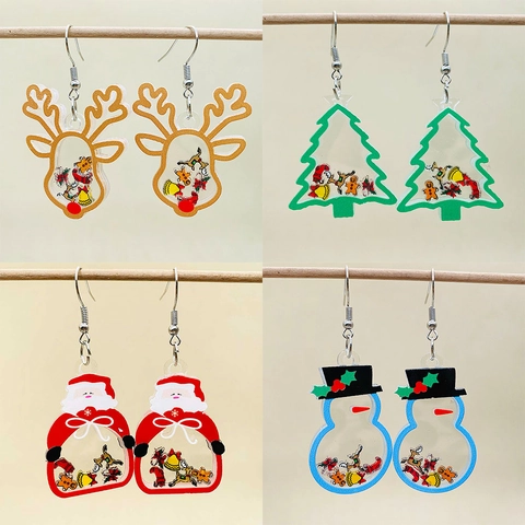 Orecchini Pendenti Natalizi Shaker in Acrilico Alce Pupazzo di Neve Babbo Natale Albero di Natale Orecchini per Donna Regalo Gioielli Festivi
