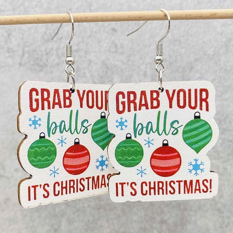 Orecchini Pendenti di Natale in Legno Stampa Leopardata Cappello di Babbo Natale Pupazzo di Neve Lettere Ho Ho Ho Orecchini Festivi Gioielli Donna