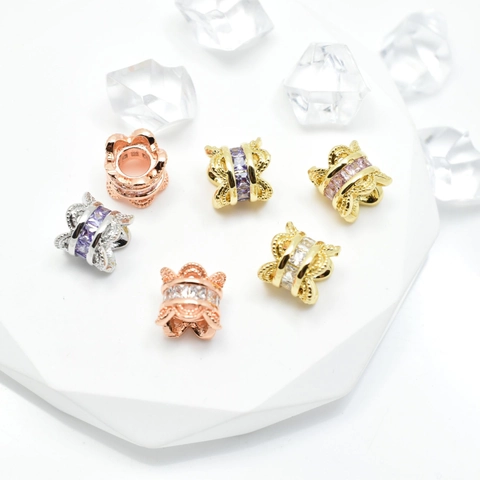 Copper Micro Inlaid Zirconia Spacer Beads Big Hole Flower Vase Charms Beads For DIY Jewelry Making Bracelet Accessories