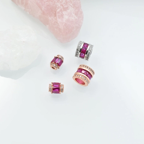18K Gold Plated Copper Red Zirconia Large Hole Spacer Beads DIY Bracelet Charms For Jewelry Making Women Accessories