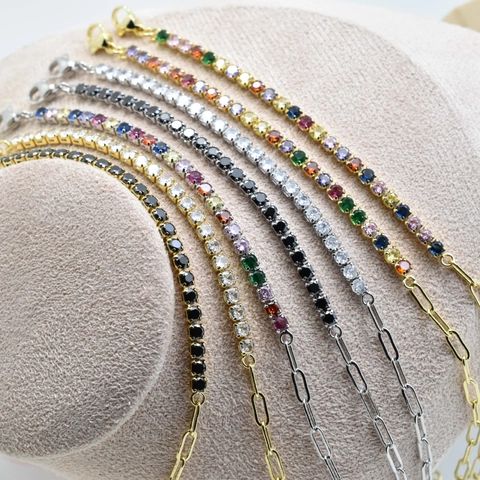 Fashion 18K Gold Plated Copper Tennis Bracelet With Zirconia Paperclip Chain Splicing Bracelet For Women Jewelry Gift