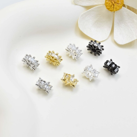 DIY Jewelry Making Copper Zirconia Sunflower Spacer Beads Inlaid Crystal Gear Wheel Beads For Bracelet Necklace Accessories