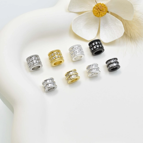 DIY Jewelry Copper Zirconia Spacer Beads Double Row Inlaid Cylindrical Barrel Transfer Beads For Bracelet Necklace Making