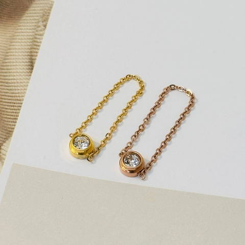 Stainless Steel Bezel Set Rhinestone Chain Ring For Women Gold Rose Gold Elegant Commute Finger Jewelry Minimalist Fashion Accessory