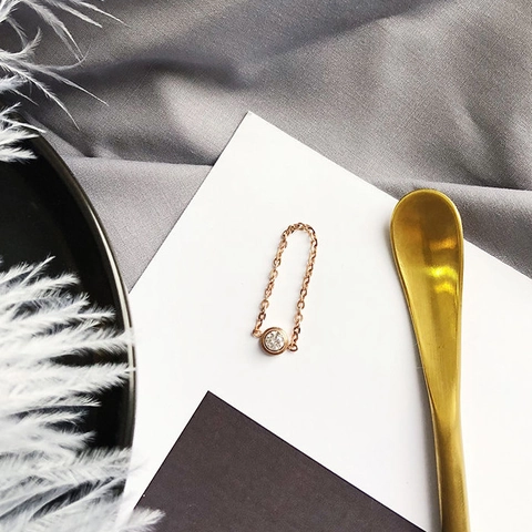 Stainless Steel Bezel Set Rhinestone Chain Ring For Women Gold Rose Gold Elegant Commute Finger Jewelry Minimalist Fashion Accessory