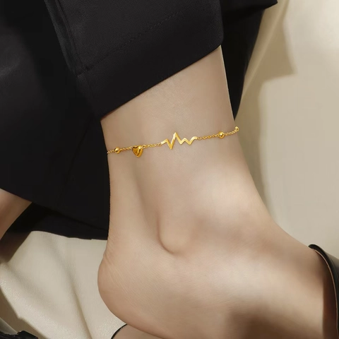 Stainless Steel Heartbeat Heart Anklet For Women Gold Silver Polished Pulse Wave Foot Chain Jewelry Adjustable Ankle Bracelet