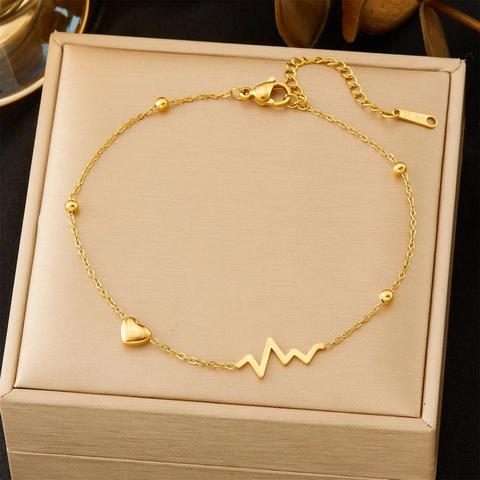 Stainless Steel Heartbeat ECG Heart Anklet For Women Gold Plated Adjustable Foot Chain Sexy Minimalist Ankle Bracelet Jewelry