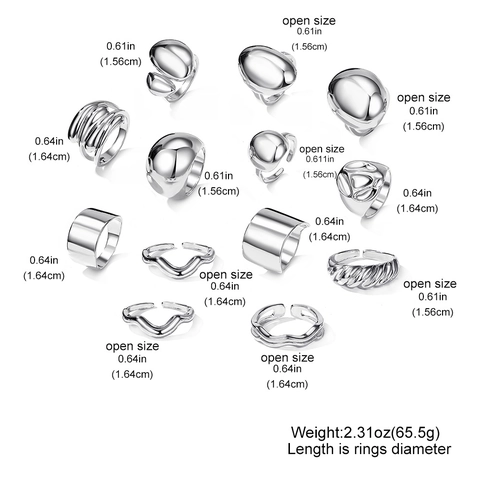 Vintage Alloy Geometric Ring Set For Women Gold Silver Lava Irregular Open Adjustable Rings Punk Minimalist Jewelry Accessory