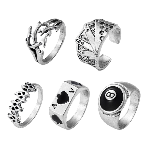 Vintage Punk Legierung Ringe Für Damen Herren Gothic Retro Schlange Poker Herz Totenkopf Würfel Verstellbare Ringe Schmuck
