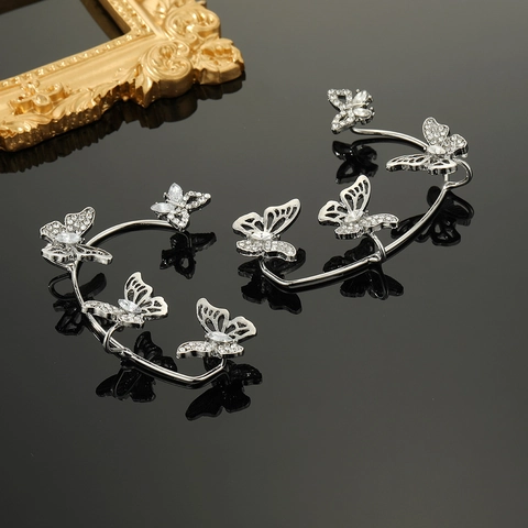 Korean Style Rhinestone Butterfly Leaf Star Snowflake Ear Cuffs For Women Alloy Inlaid Zirconia Non Piercing Clip Earrings