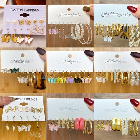 Women Butterfly Earring Collection Alloy Acrylic Faux Artificial Pearl Heart Snake Infinity Stud Hoop Fashion Jewelry Accessories