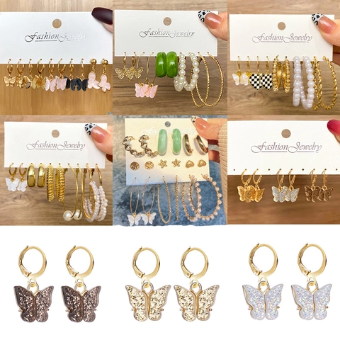 Women Butterfly Earring Collection Alloy Acrylic Faux Artificial Pearl Heart Snake Infinity Stud Hoop Fashion Jewelry Accessories