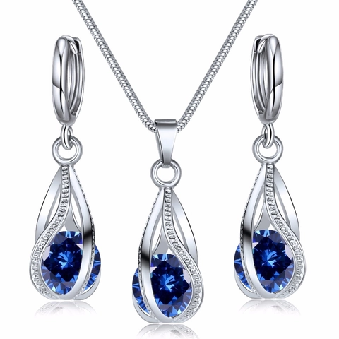 Ensemble de Bijoux en Cuivre et Zirconia Mode Collier avec Pendentif Goutte d'Eau et Boucles d'Oreilles Assorties Femme