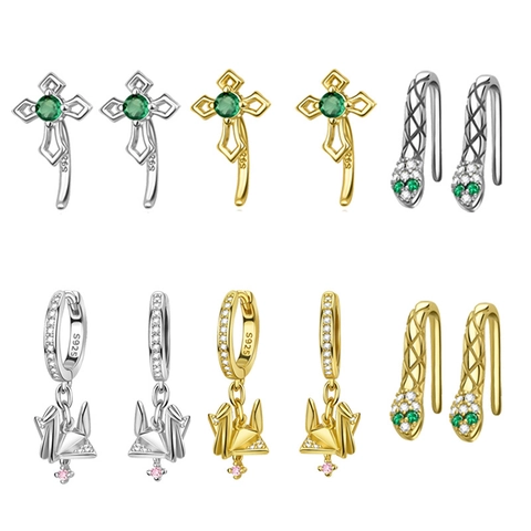 Koperen Strass Kruis Slang Papieren Kraanvogel Oorknopjes Voor Dames 925 Sterling Zilver Stift Mode Sieraden Cadeau