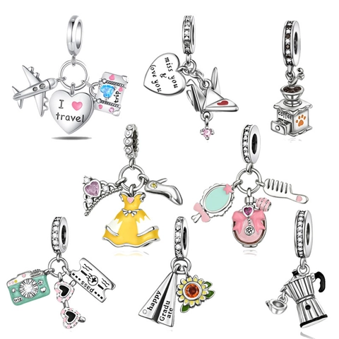 Kupfer Versilberte Reise Kaffee Prinzessin Abschluss Charms Für Armband DIY Schmuckherstellung Strass Emaille Anhänger