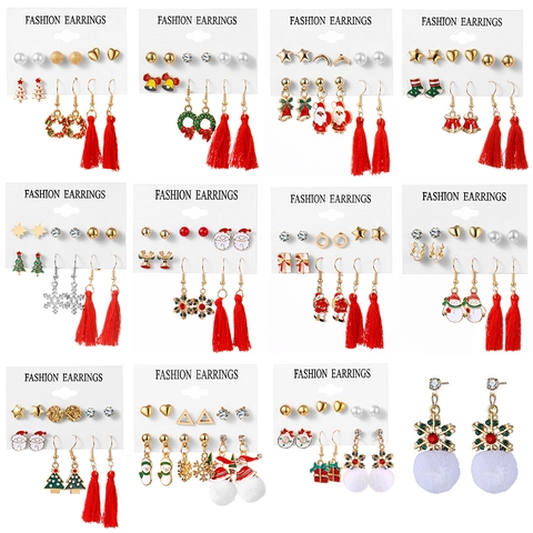 Christmas Alloy Drip Oil Earring Studs With Artificial Pearl Rhinestone Decor Santa Reindeer Snowflake Festive Earrings For Women Jewelry
