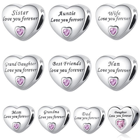 Copper Pink Rhinestone Heart Charm Bead For DIY Jewelry Making Family Gift For Mom Sister Wife Women Fashion Accessory