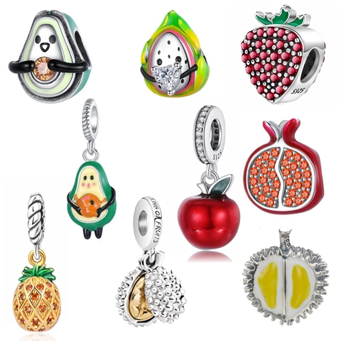 Fruit Series Copper Silver Plated DIY Charms Avocado Pomegranate Strawberry Pineapple Apple Durian Rhinestone Enamel Jewelry
