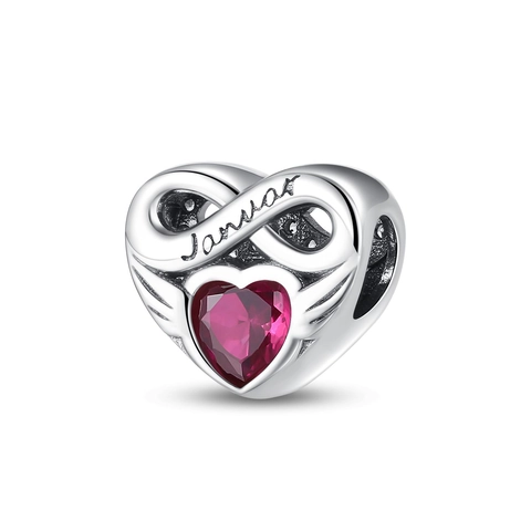Heart Birthstone Charm Infinity Symbol Silver Plated Copper Cubic Zirconia Pendant For DIY Bracelet Jewelry Accessories