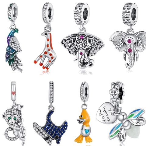 DIY Animal Charms Pendants Silver Plated Copper Enamel Rhinestone Peacock Elephant Monkey Giraffe Stingray Jewelry Making