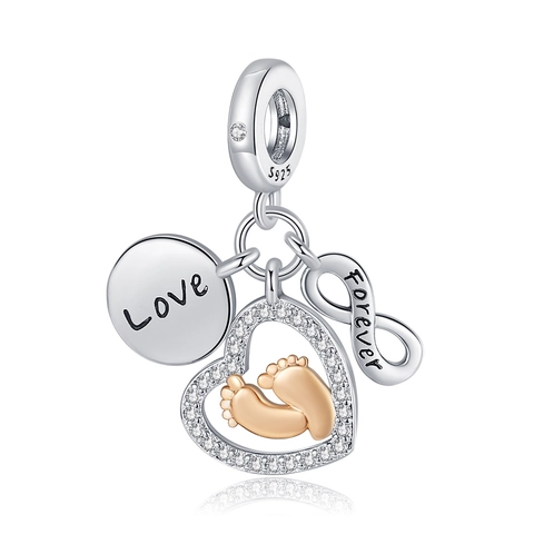 Fashion Copper Silver Plated Animal Paw Print Heart Zirconia Charms For DIY Bracelets Jewelry Accessories For Women
