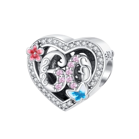 925 Sterling Silver Charms For Bracelet Heart Hollow Number Anniversary Flower Sunflower Enamel Zirconia Beads DIY Jewelry