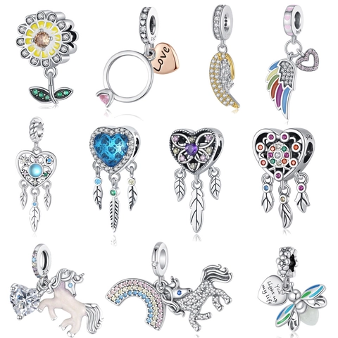 925 Sterling Silver Plated Dreamcatcher Heart Unicorn Firefly Pendant Charm For DIY Jewelry Making Bracelet Women Accessories
