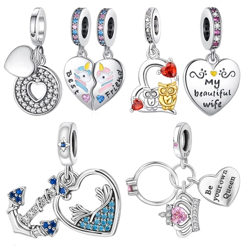 Amuletos de Cuentas con Forma de Corazón de Animal de Cobre Plateado con Strass Incrustado Accesorios de Joyería DIY para Mujer