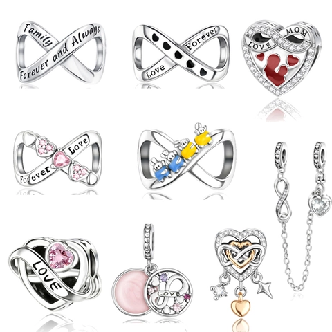 Copper Infinity Heart Charm Bead With Rhinestone Enamel For DIY Jewelry Making Romantic Women Forever Love Family Gift