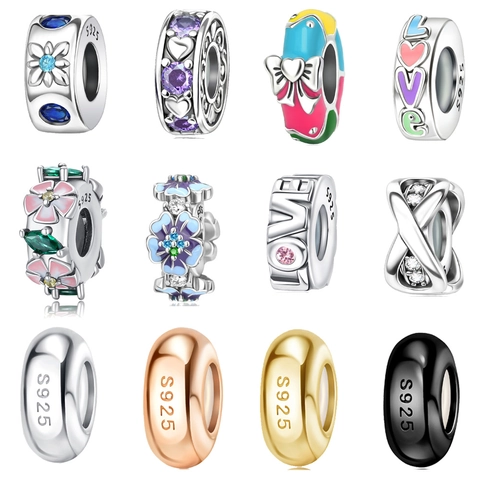 Copper Silver Plated DIY Beads Charms S925 Stamped Heart Flower LOVE Enamel Rhinestone Jewelry Accessories For Bracelet Necklace
