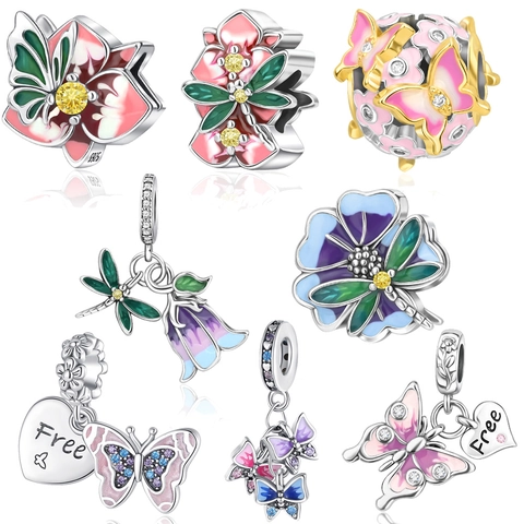 Copper Enamel Butterfly Dragonfly Flower Charms Pendant For DIY Bracelet Necklace Making Fashion Jewelry Women Accessories