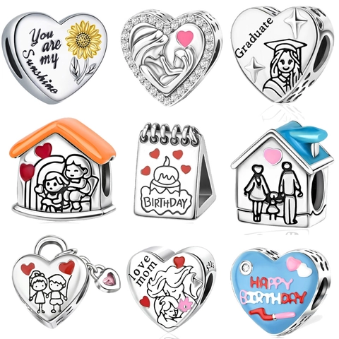 Abalorio de Cobre Bañado en Plata Forma de Corazón Casa para Creación de Joyas Pulsera DIY Regalo de Cumpleaños Día de la Madre