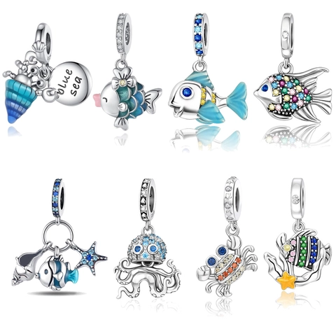 Ocean Series Copper Plated Marine Animal Pendant Charm For DIY Jewelry Making Fish Crab Octopus Starfish Shell Rhinestone Accessories