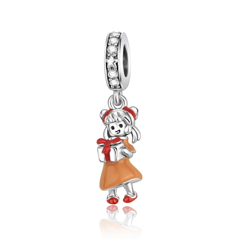 Christmas Series Enamel Charm Pendant Copper Silver Plated Cartoon Santa Snowman Gift Box Rhinestone Pendants For DIY Jewelry Making
