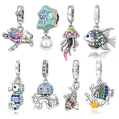Ocean Series Marine Charm Pendant Copper Rhinestone Artificial Pearl Sea Turtle Jellyfish Octopus Seahorse DIY Jewelry Accessories
