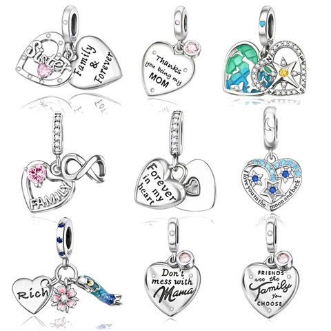 Fashion Copper Heart Pendant Charm Rhinestone Inlaid DIY Jewelry Accessories For Bracelet Necklace Gift For Family Women