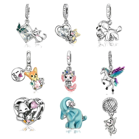 Silver Plated Copper Animal Charm Pendant DIY Jewelry Making Cat Dog Elephant Pegasus Axolotl Corgi Fox Zirconia Charms