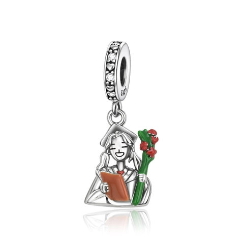 S925 Sterling Silver Plated Copper Graduation Enamel Charms Figure Pendants For DIY Bracelet Necklace Jewelry Making Figure Charm