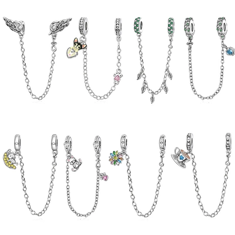 Versilberte Kupfer Armband Sicherheitskette Anhänger Mit Zirkonia Tier Herz Blumen Anhänger Für Damen DIY Schmuckherstellung
