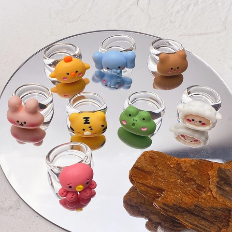 Cute Cartoon Animal Alloy Ring For Kids Children Bear Frog Rabbit Elephant Adjustable Creative Finger Ring Jewelry Gift