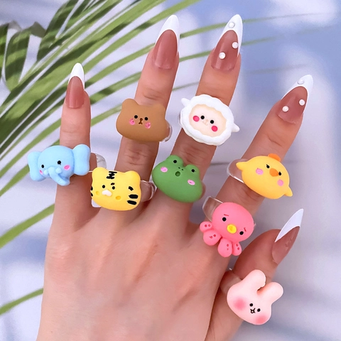 Cute Cartoon Animal Alloy Ring For Kids Children Bear Frog Rabbit Elephant Adjustable Creative Finger Ring Jewelry Gift