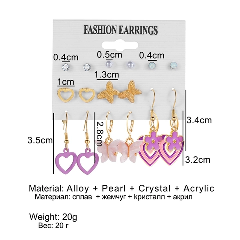 Alloy Schmetterling Ohrring Set Für Damen Herz Blume Strass Eingelegte Ohrstecker Mit Edelstahl Ohrstecker-Stift Schmuck Geschenk