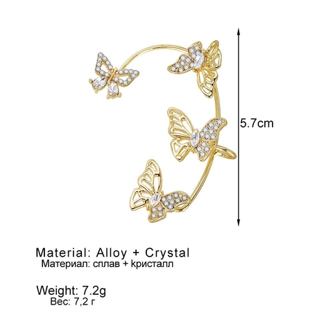 Sparkling Rhinestone Butterfly Ear Cuff Alloy Non Piercing Ear Wrap For Women Gold Silver Color Elegant Fashion Jewelry Gift