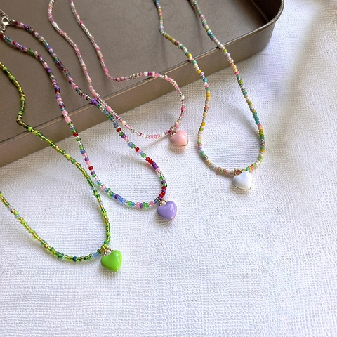 Macaron Kralen Hart Hanger Halsketting Plastic Hars Kleurrijke Kralen Legering Druppellijm Sleutelbeenketting Zoete Sieraden Vrouwen
