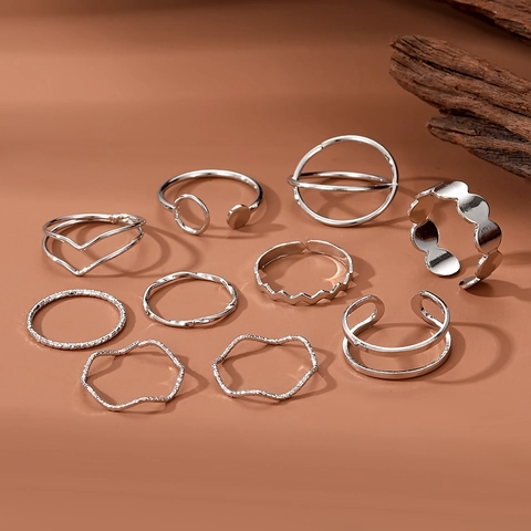 Bohemian Stacking Rings Collection Alloy Gold Silver Tone Wave Heart Geometric Finger Jewelry Knuckle Midi Rings For Women